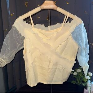 Hello Cream Half Sleeve Blouse
